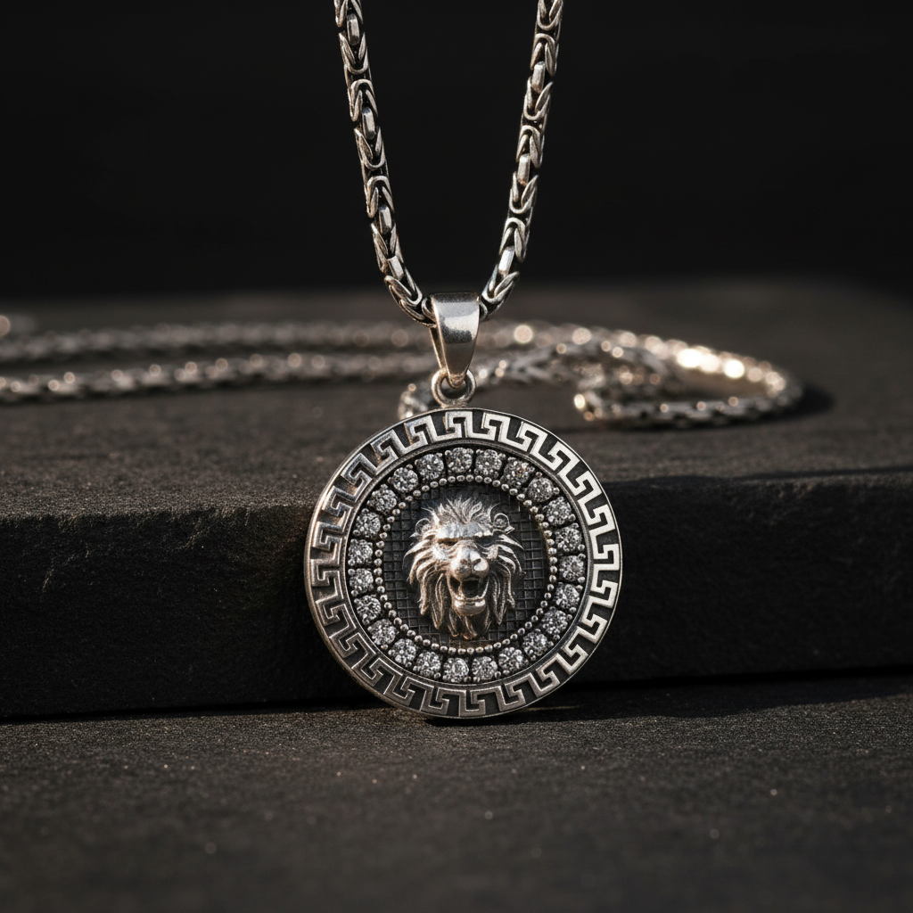 2,2 mm Königskette Löwenfigur 925 Sterling Silber Halskette