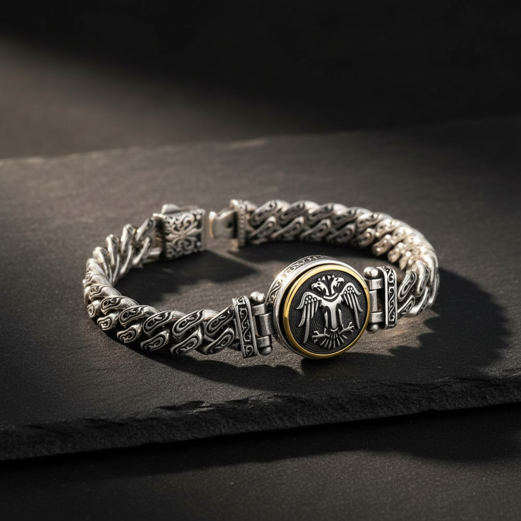 Doppelköpfiger seldschukisch Adler Maßgefertigtes Design Silber Armband