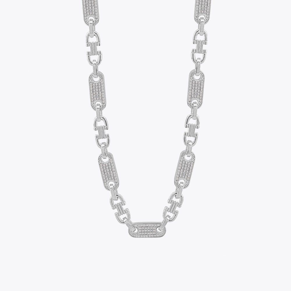 Valter Zincir 6,8 mm Zirkon Taşlı Özel Tasarım Kolye - 925 Ayar Gümüş