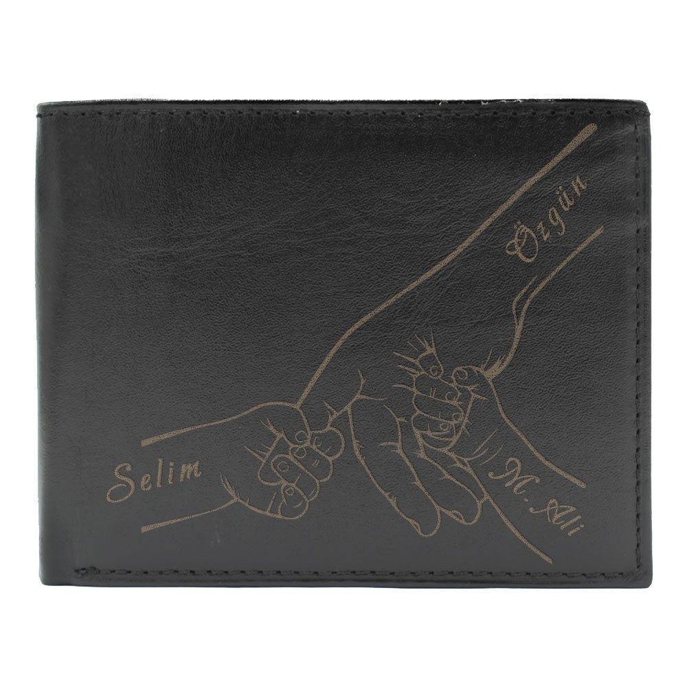 Black Leather Wallet with El Ele Name Special for Fathers - D3