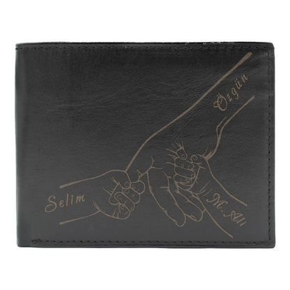 Le portefeuille en cuir noir nommé main dans la main pour les pères - D3