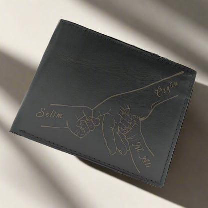 Le portefeuille en cuir noir nommé main dans la main pour les pères - D3