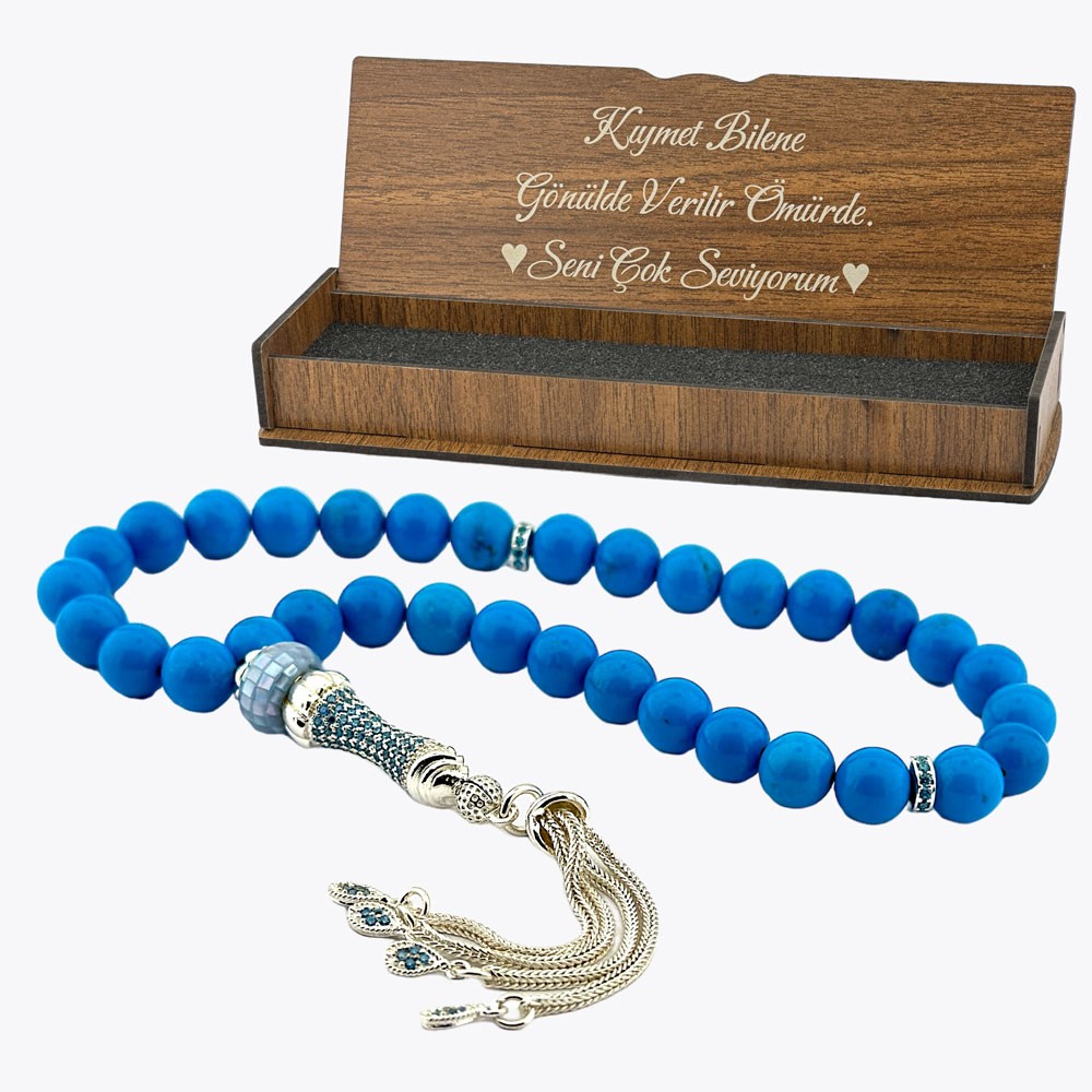 925 Sterling Silver Blue Varasit Rosary and Note Written Wooden Box