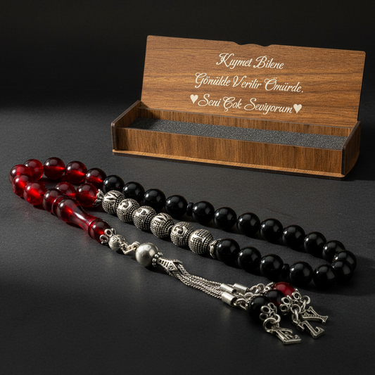 Kırmızı Kehribar İsimli Tesbih Hediye Seti