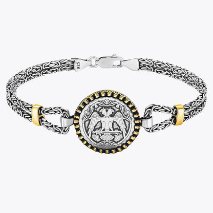 Kral Zincirli Çift Kartal Gümüş Bileklik
