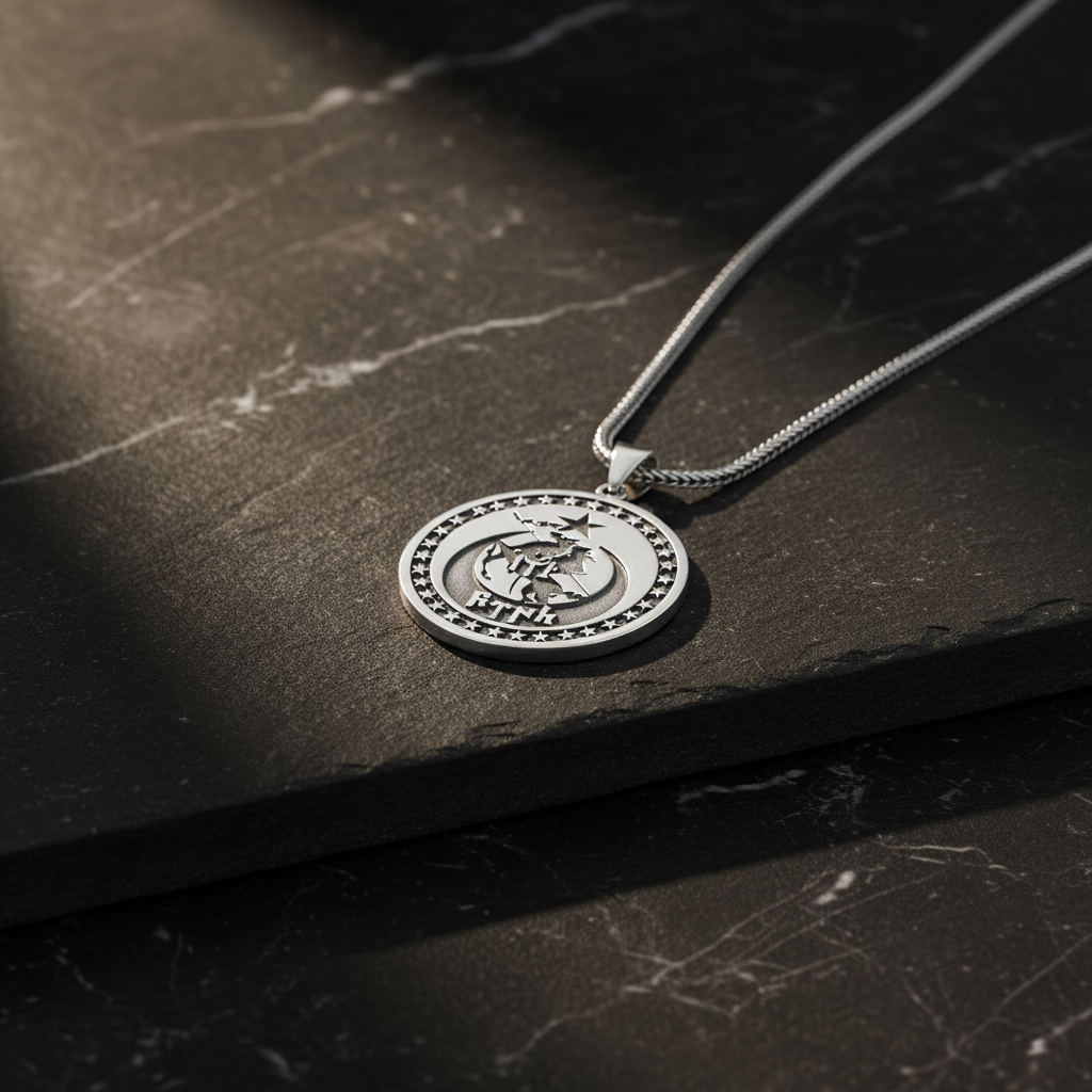 Göktürkçe turc écrit lune yıldız 925 Collier en argent sterling