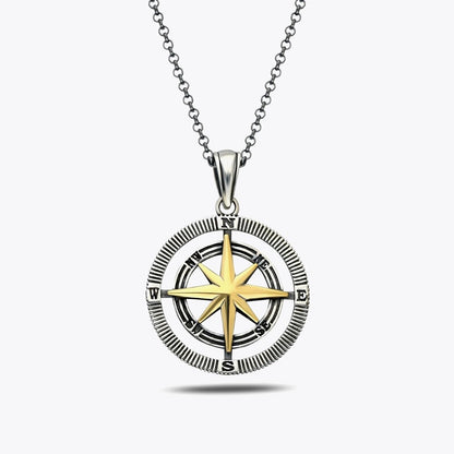 925 Ayar Gümüş 55cm Zincirli Pusula Erkek Kolye