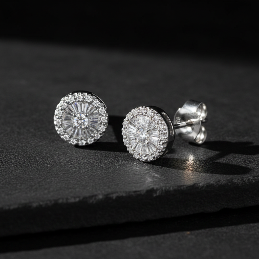 Diamond Style Silver Earrings Set