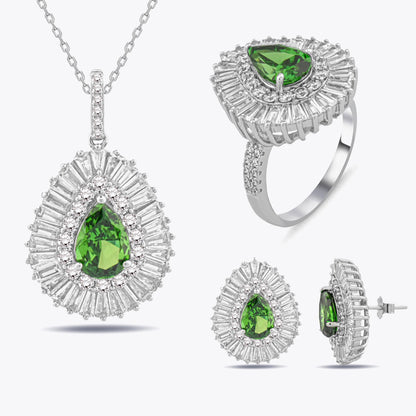 Özel Ice Cut Kesim Zirkon ve Baget Taşlı Damla Takı Seti