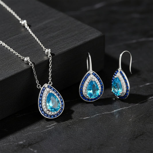 Zirkonstein 925 Sterling Silber Halskette und Ohrring Set