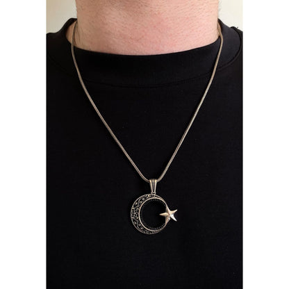 Zirkon Taşlı Ay Yıldız Gümüş Kolye