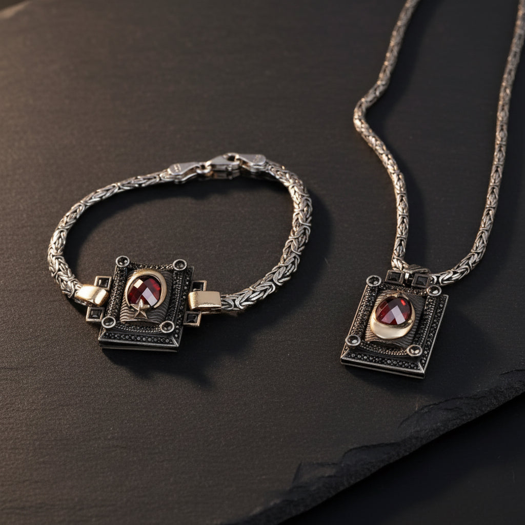 Halbmond-Stern Halskette und Armband Set - 925er Silber