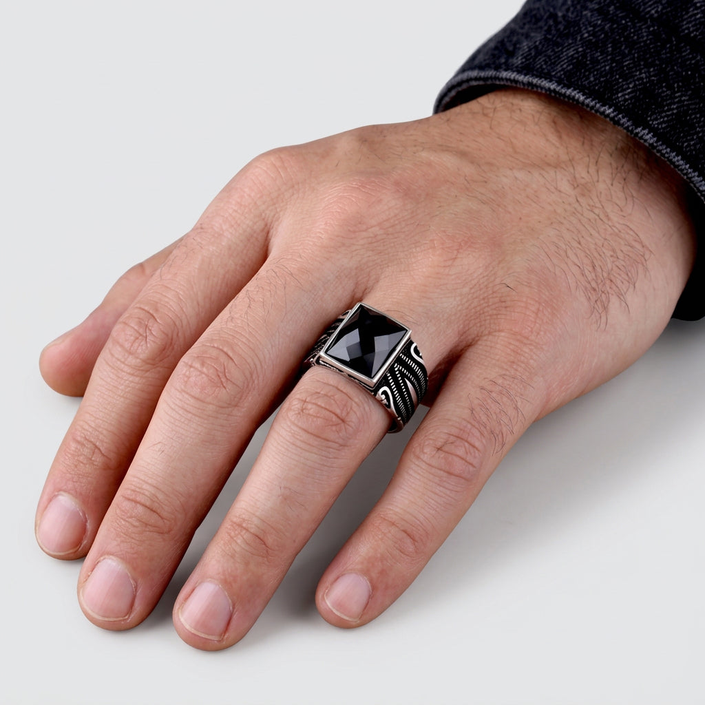 Onyx Crown Herrenring | 925 Silber