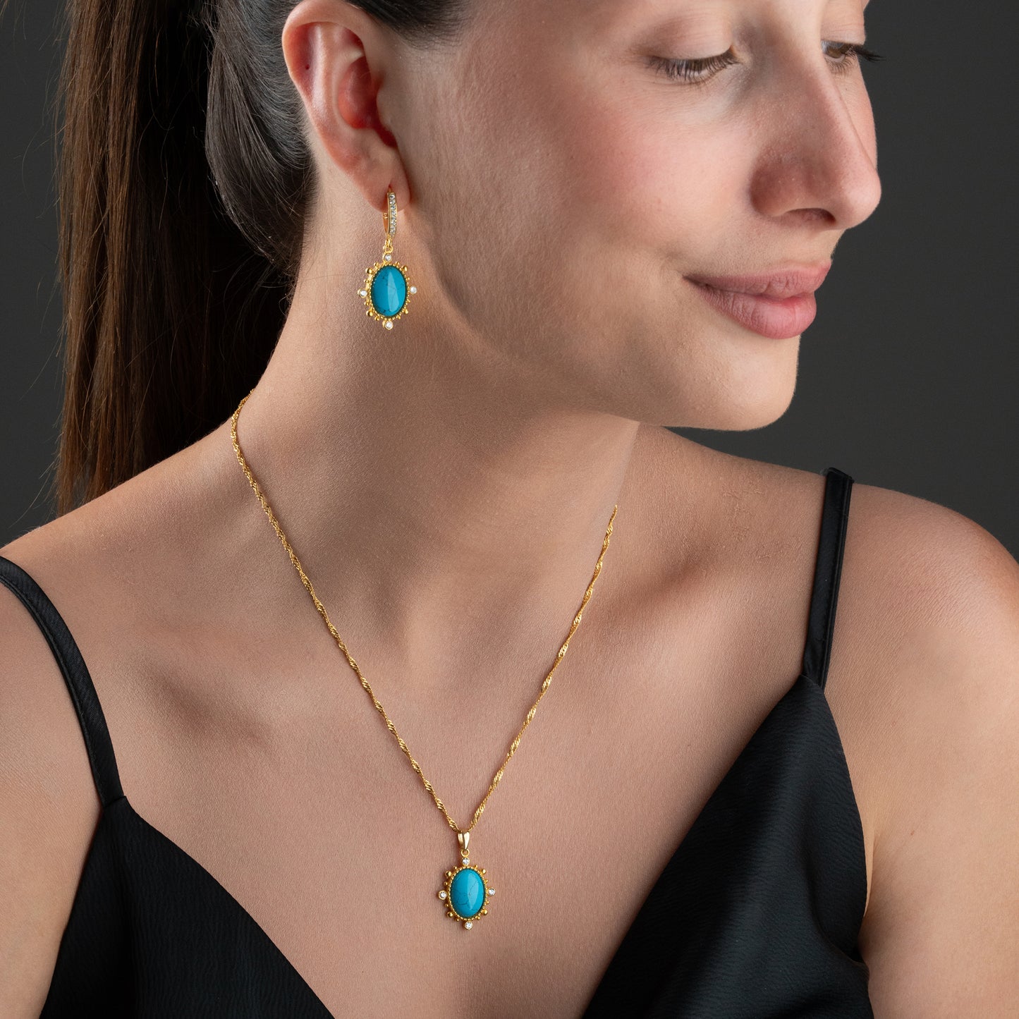 Turquoise Aura Türkis Schmuckset | 925 Silber Vergoldet