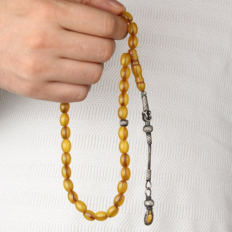 Artificial  Amber w Silver Tassel Tasbih