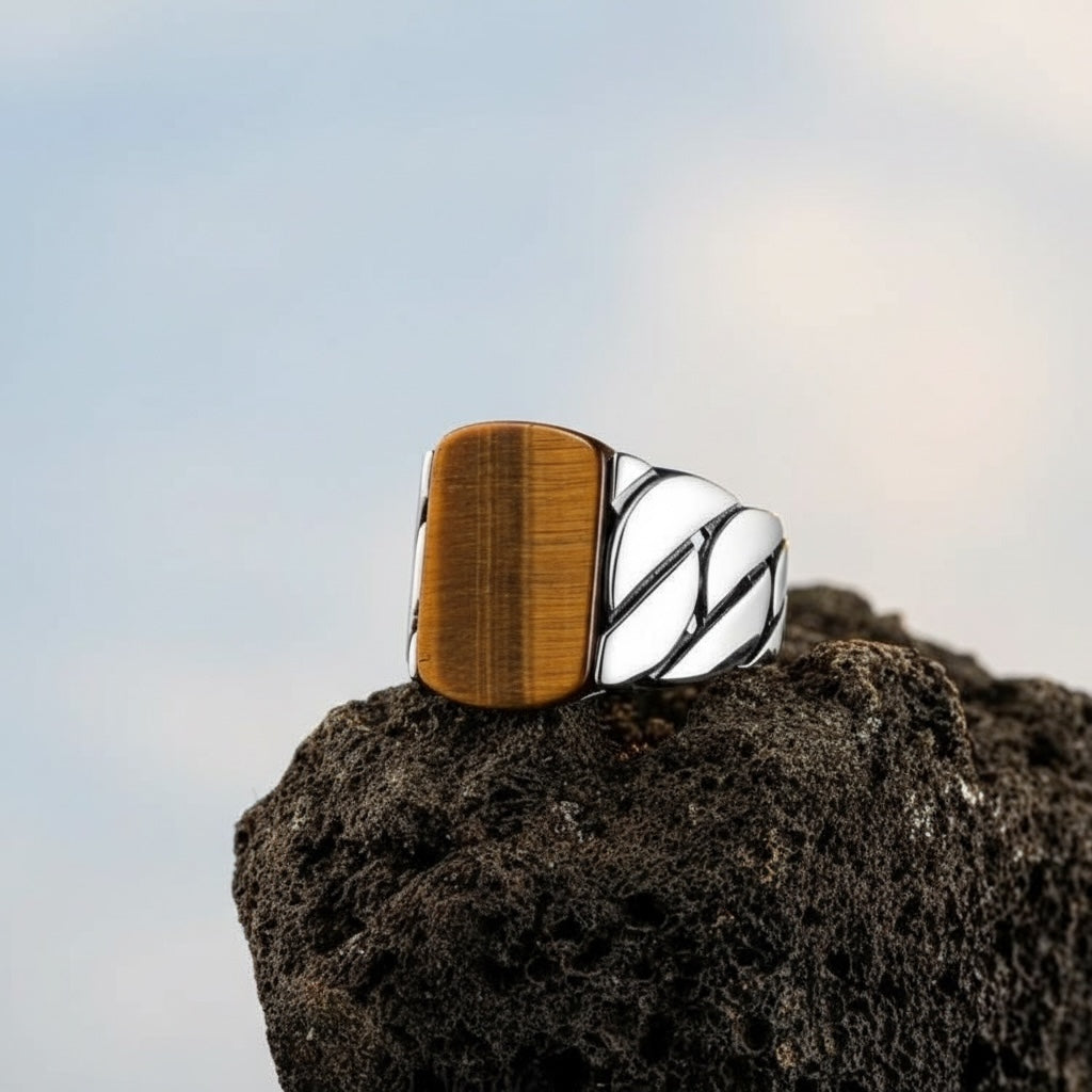 Tiger Eye Men's Ring | 925 Sterling Silver