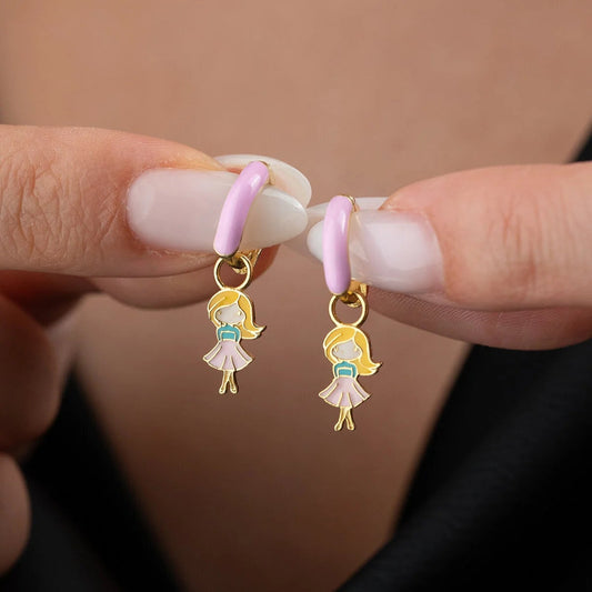 925 Ayar Gümüş Mineli Kız Figürlü Çocuk Küpe