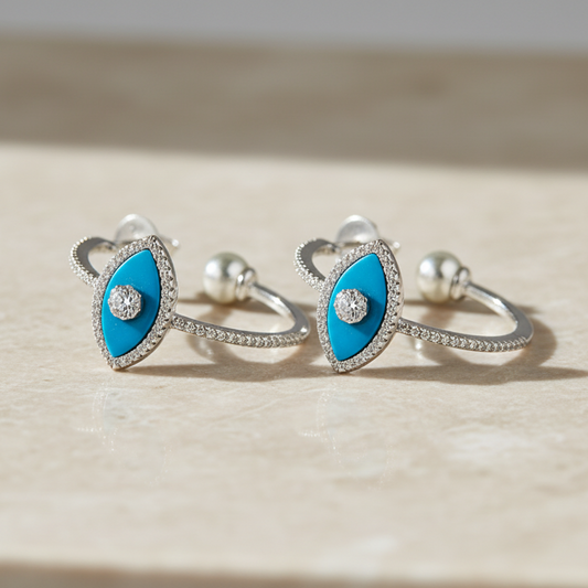 Turkuaz Nazar Göz Gümüş Küpe