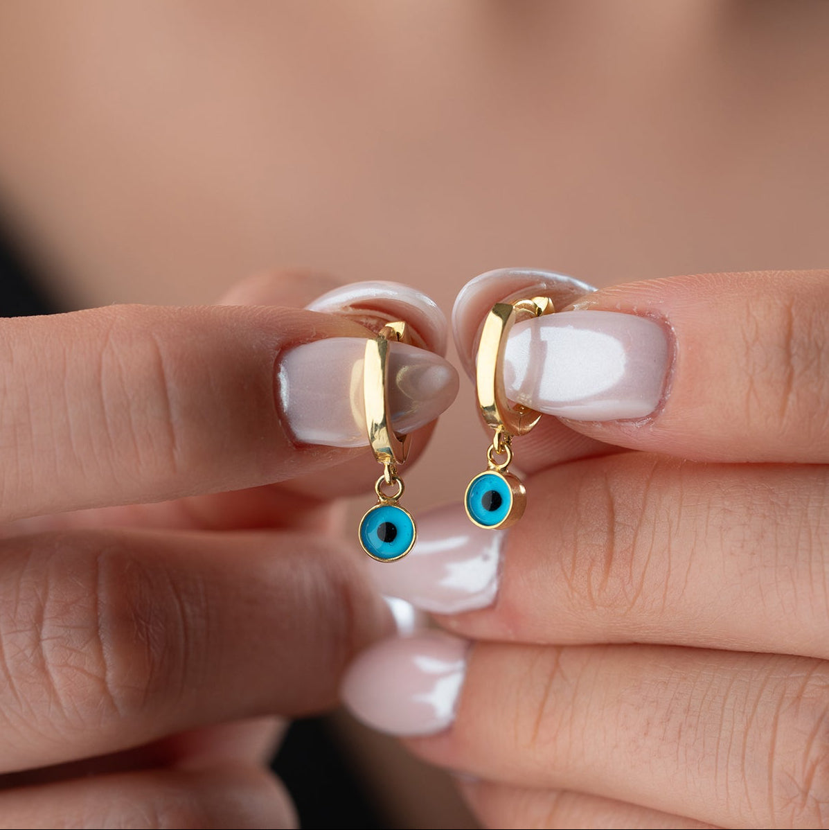 Evil Eye Stone Hoop Earring – 925 Sterling Silver – Blue Aura