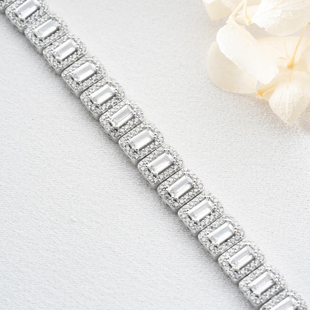 925er Silber Armband mit Bagett-Zirkonia