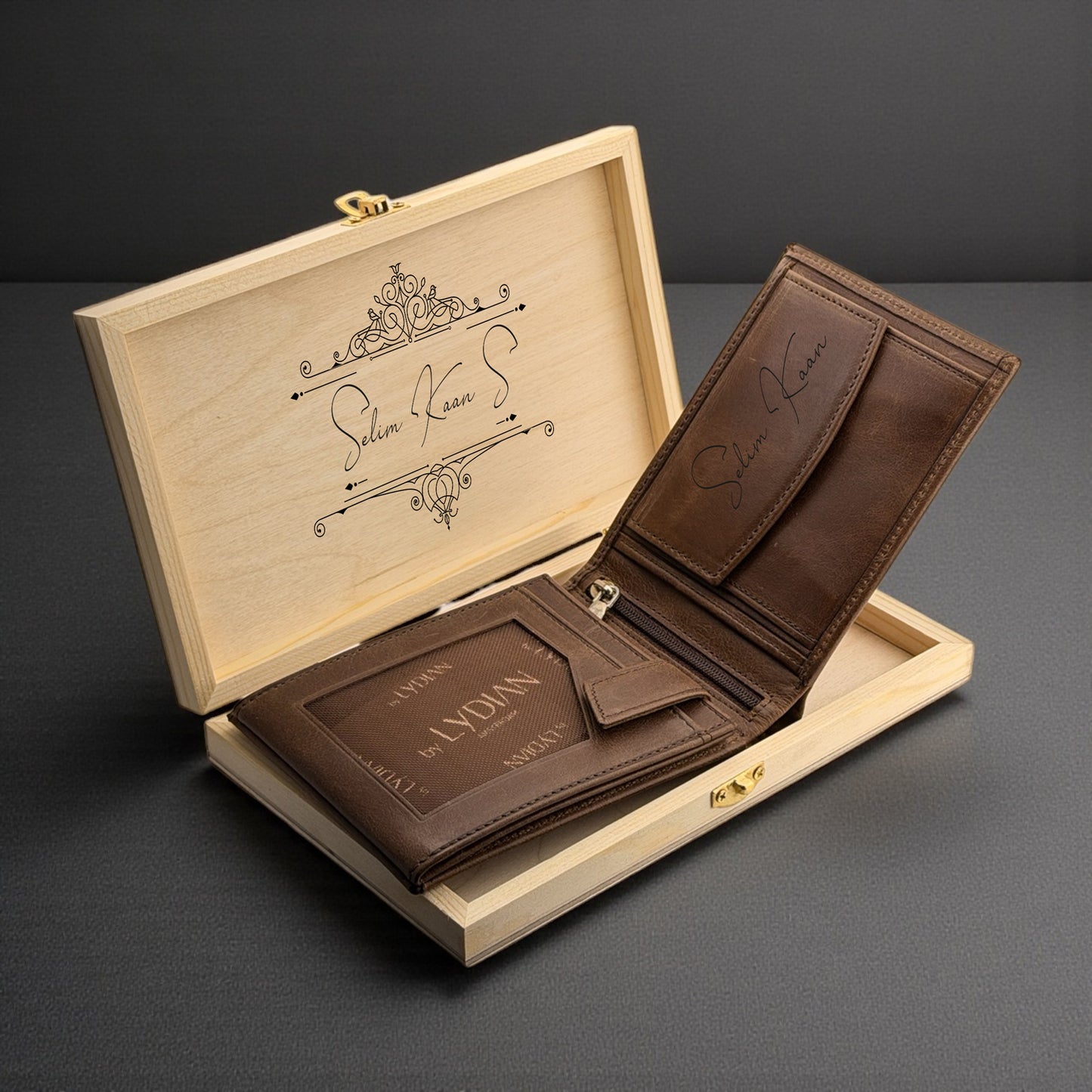 Nom personnalisé portefeuille en cuir masculin écrit