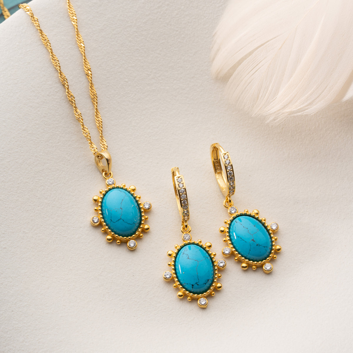 Turquoise Aura Türkis Schmuckset | 925 Silber Vergoldet