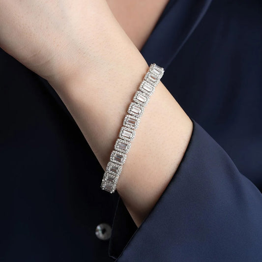 925 Sterling Silver Baguette Zircon Bracelet