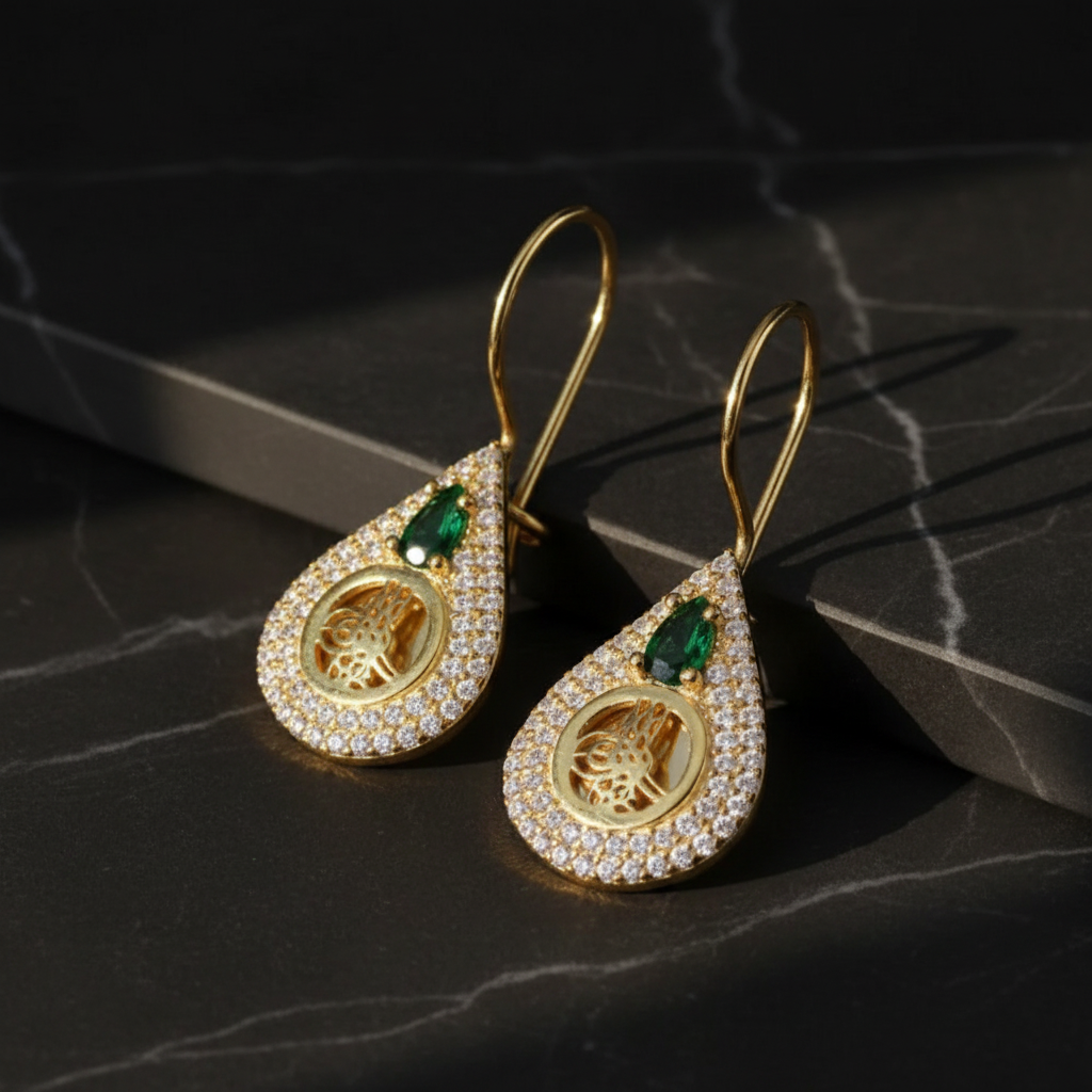 Boucles d'oreilles en argent en pierre de zircon en or - 925 argent sterling