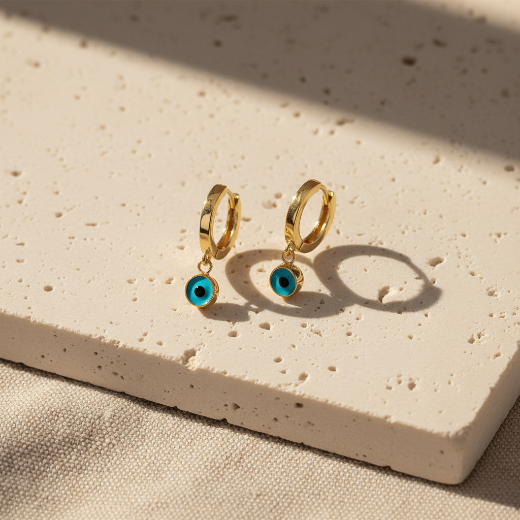 Evil Eye Stone Hoop Earring – 925 Sterling Silver – Blue Aura