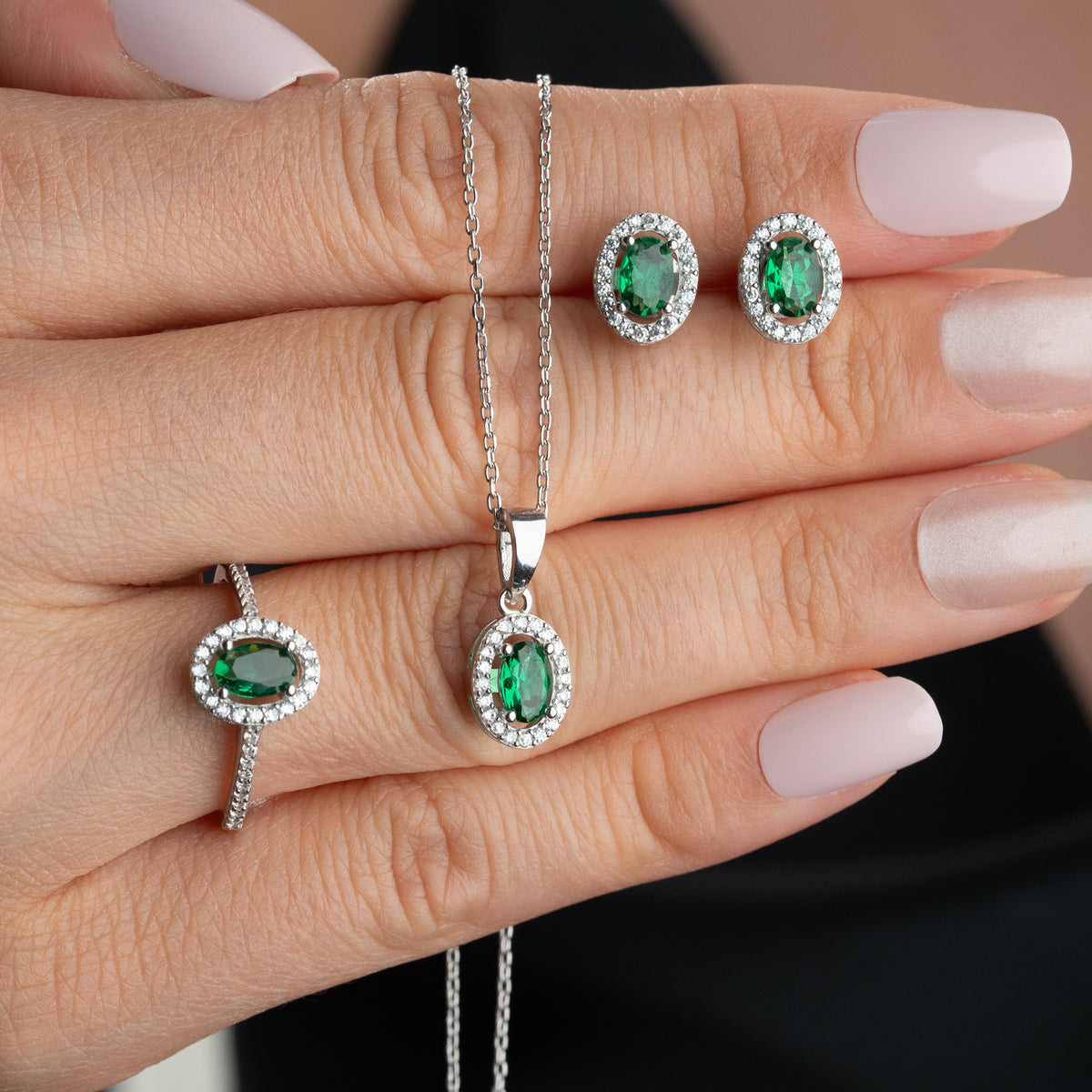 Emerald Aura Grünes Zirkonia Schmuckset | 925 Silber