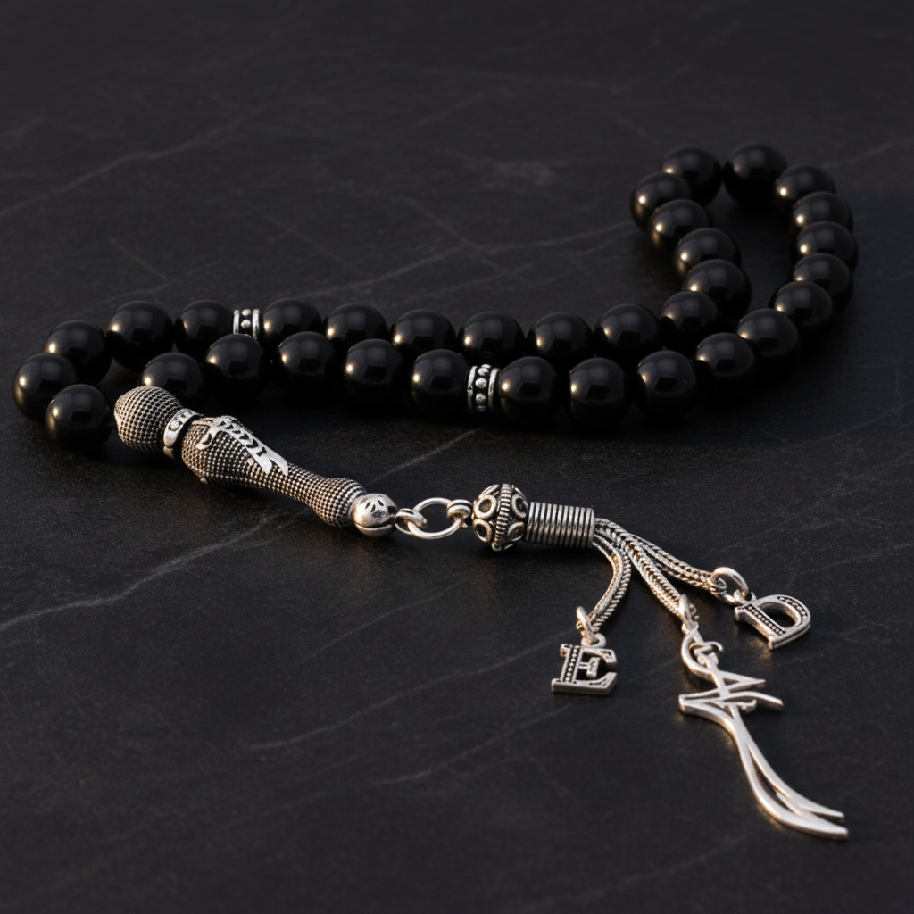 Zülfikar Onyx Tesbih Gebetskette mit initial aus 925er Silber
