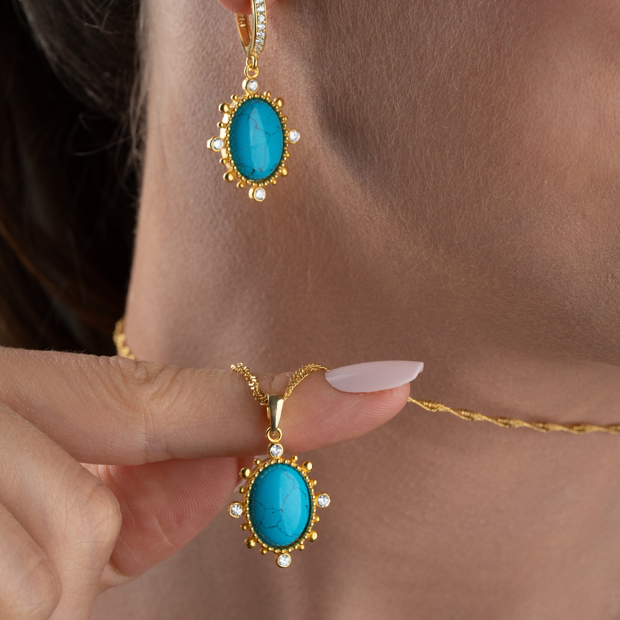 Turquoise Aura Taşlı Takı Seti | 925 Ayar Gümüş