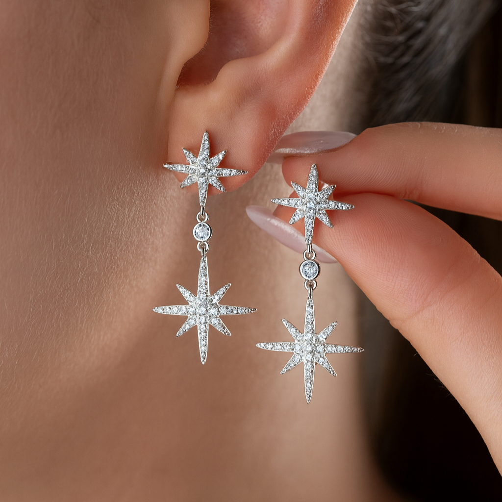 925 Silver North Star Earrings