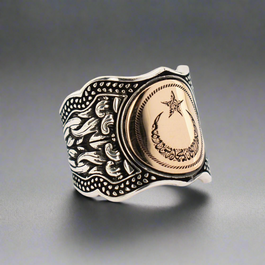 Moon Star Design Silver Ring