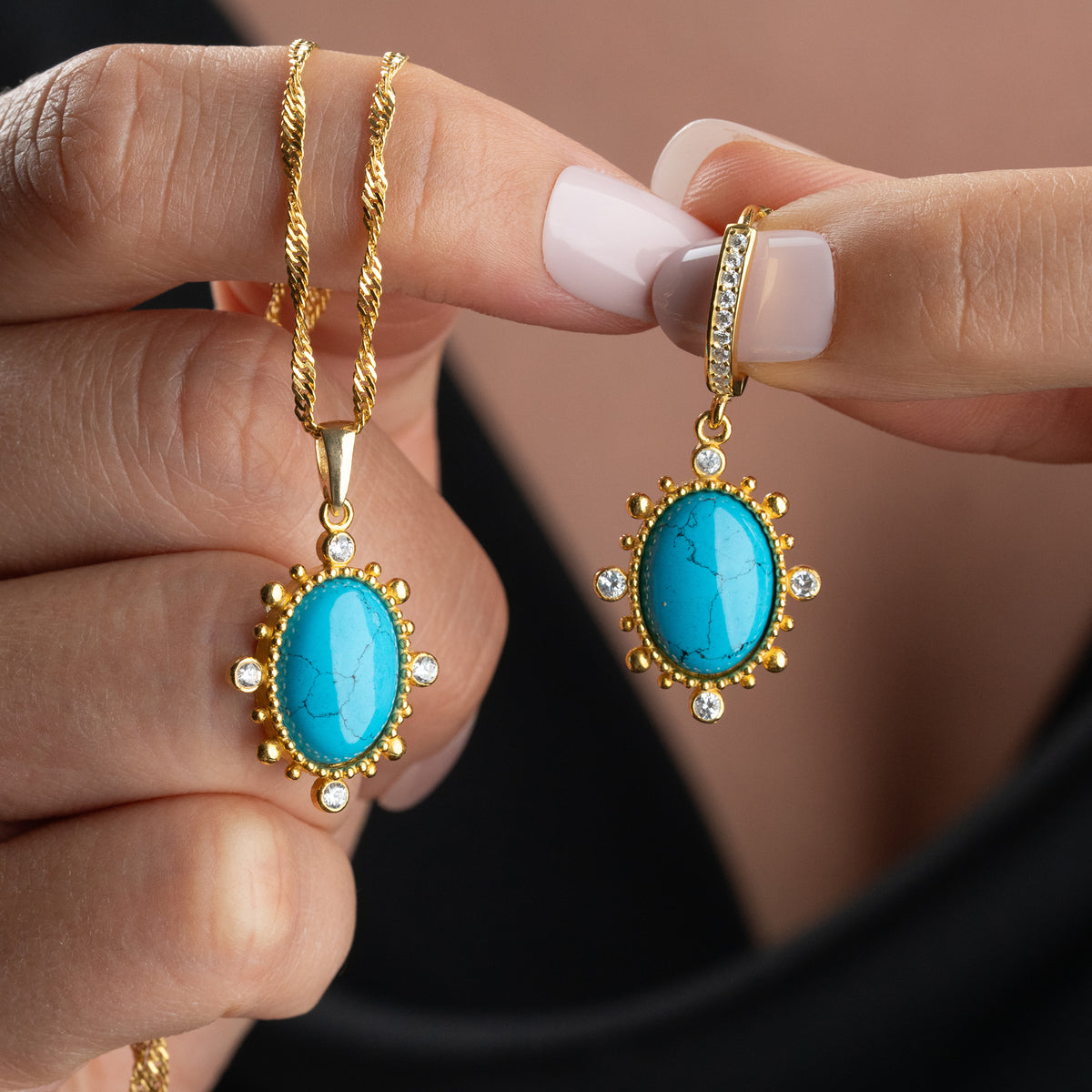Turquoise Aura Türkis Schmuckset | 925 Silber Vergoldet