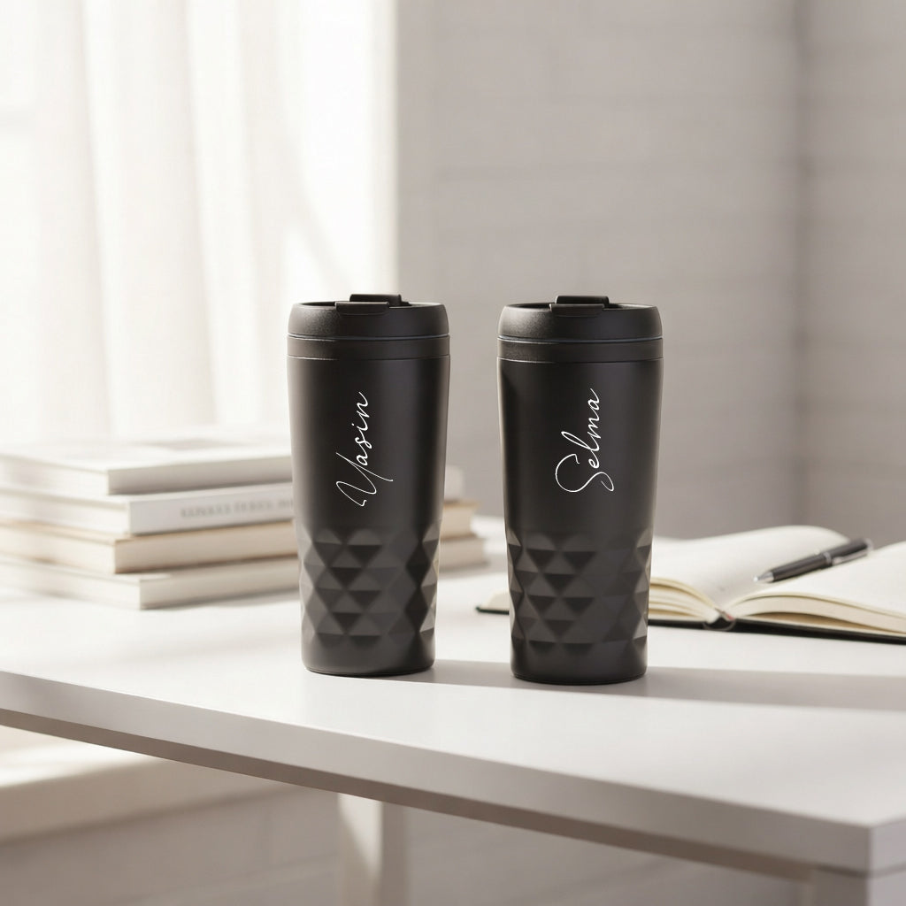 Çiftlere Özel El Yazılı İsimli RVS Siyah Termos Bardak