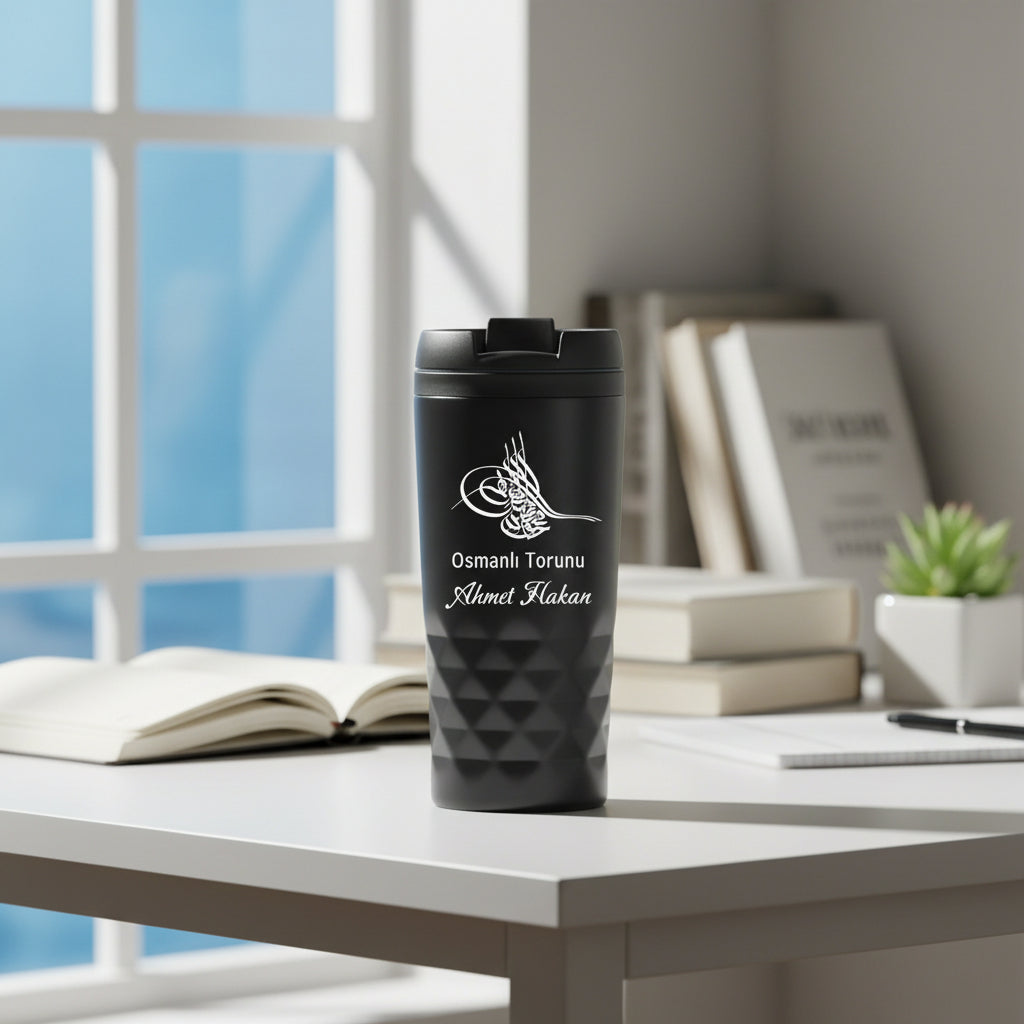 Rvs black thermos cup named logolu