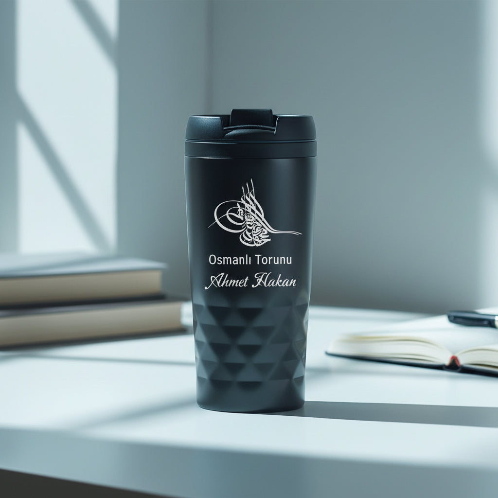 Rvs black thermos cup named logolu