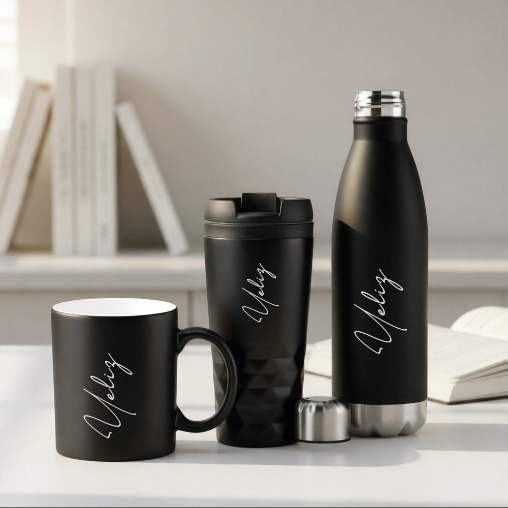 Kişiye Özel İsim Yazılı 3’lü Siyah İçecek Seti