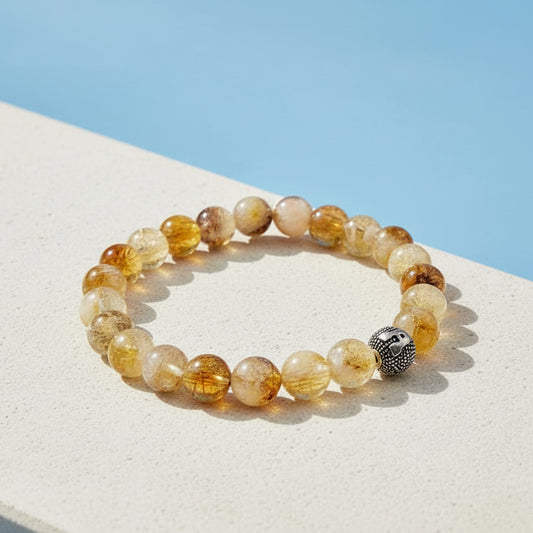 Citrine Stone Bracelet with Silver Letter