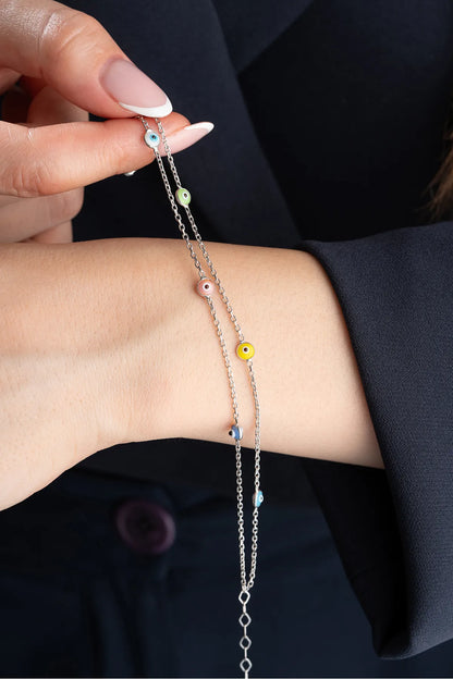 Buntes Nazar Armband – 925 Silber – Blue Aura