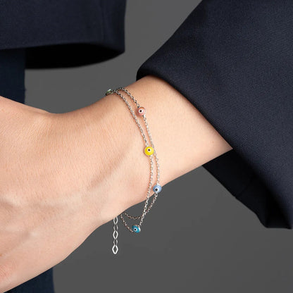 Buntes Nazar Armband – 925 Silber – Blue Aura