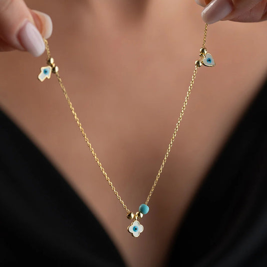 925 Ayar Gümüş Nazarlı Şans Kolye– Blue Aura