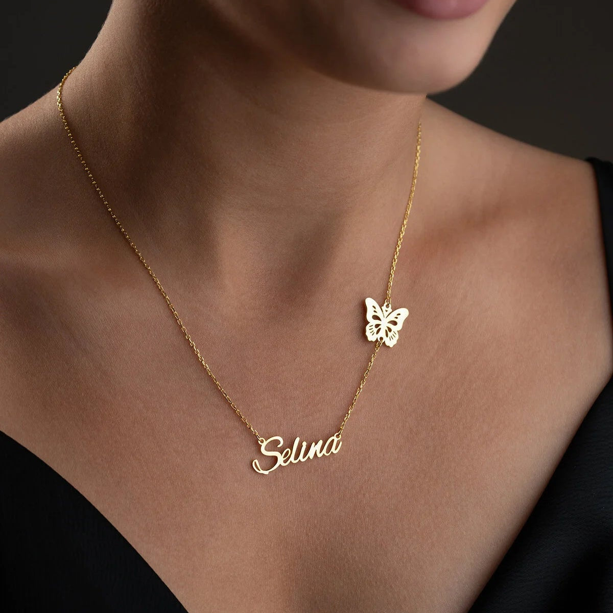 Kelebekli İsimli Kolye - 925 Ayar Gümüş