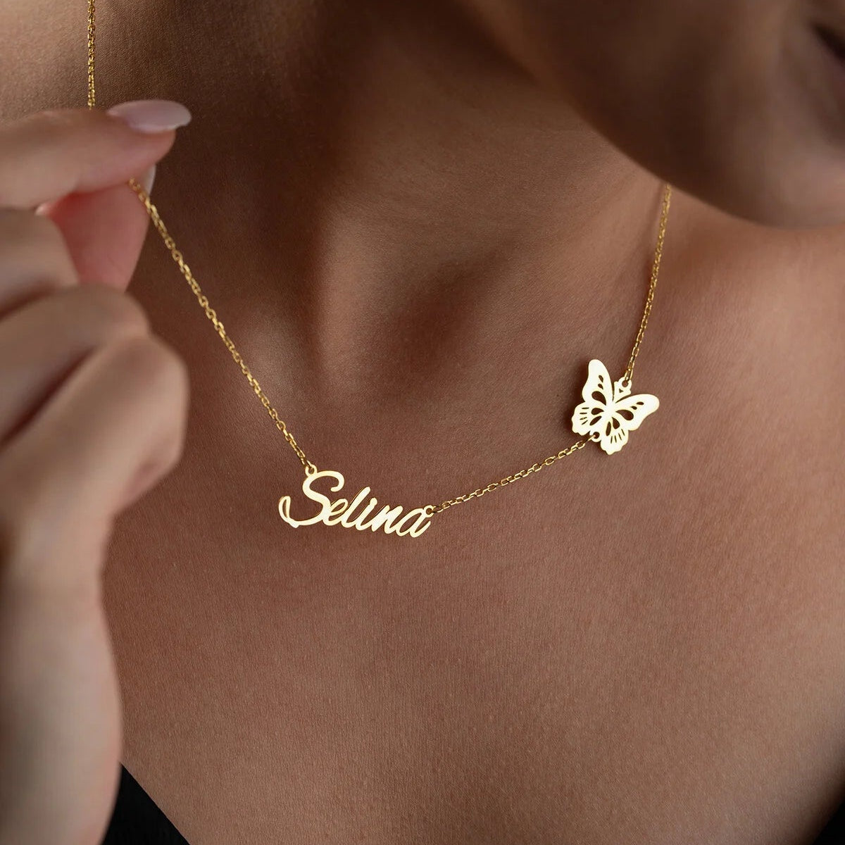 Kelebekli İsimli Kolye - 925 Ayar Gümüş