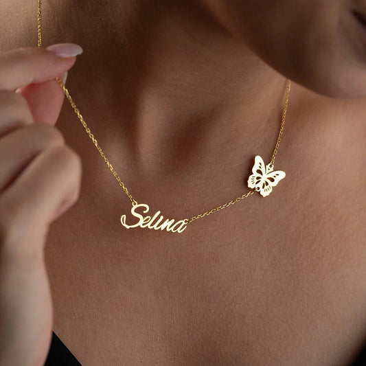 Kelebekli İsimli Kolye - 925 Ayar Gümüş