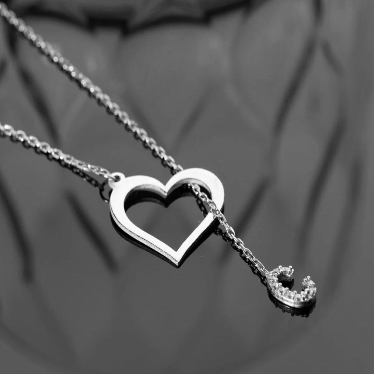 925 Ayar Gümüş Harfli Kalp Kolye