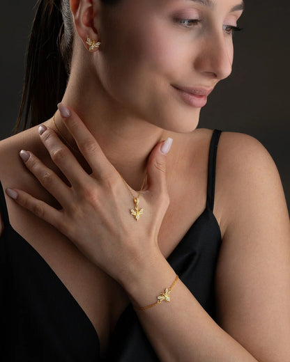 "Bahar Kraliçesi" 925 Ayar Altın Kaplama Arı Set