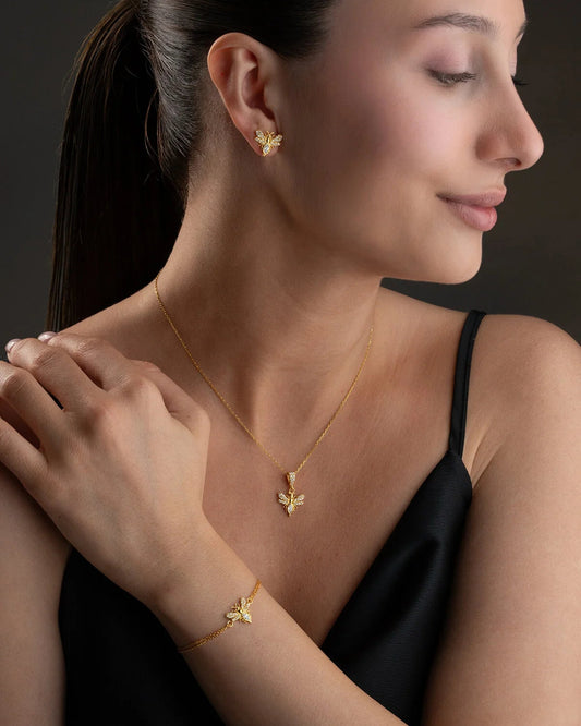 "Bahar Kraliçesi" 925 Ayar Altın Kaplama Arı Set