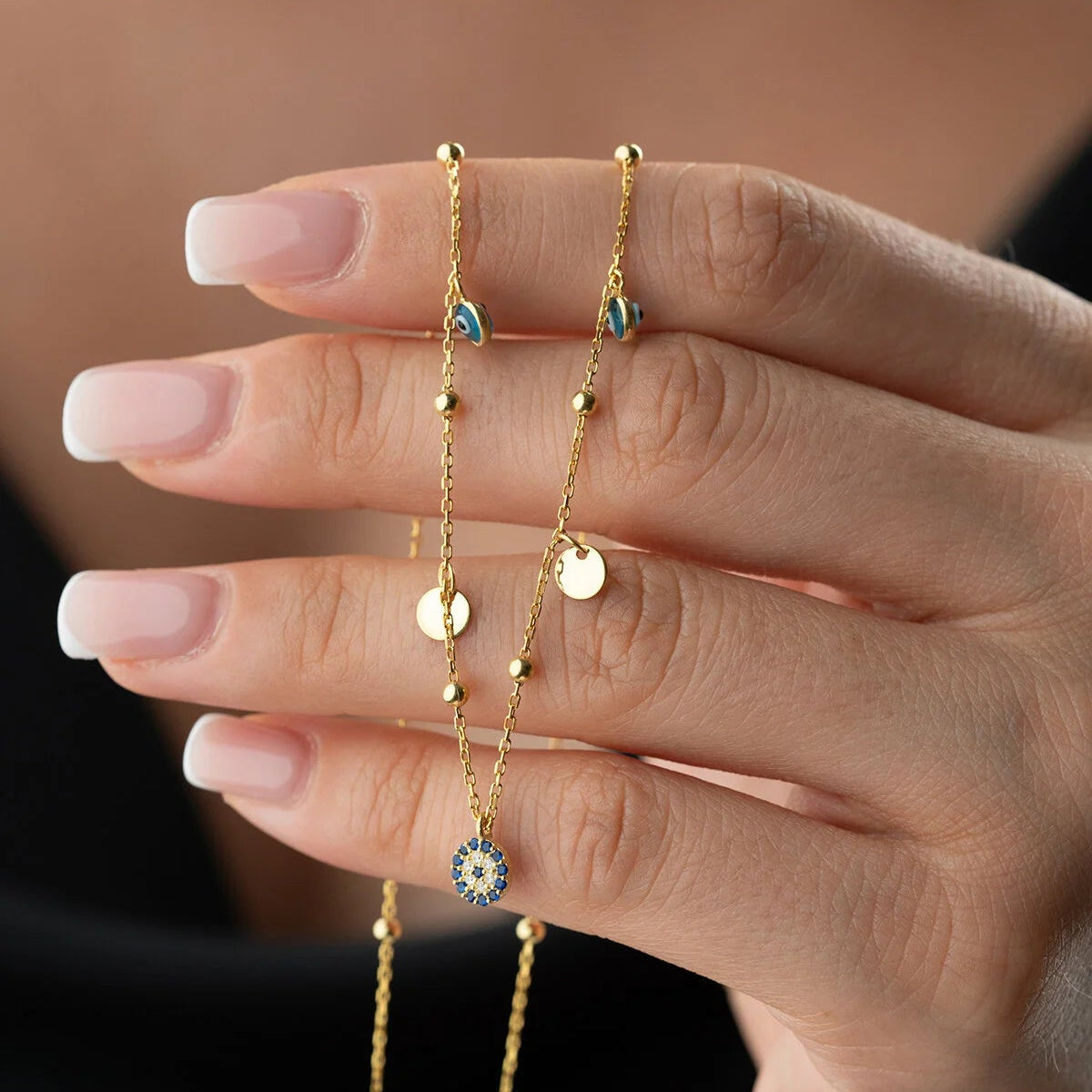 925 Ayar Gümüş Nazarlı Şans Kolye– Blue Aura